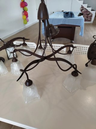 Juego lámparas forja y cristal (techo y pared)
