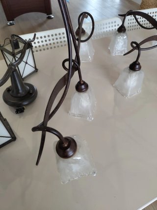 Juego lámparas forja y cristal (techo y pared)
