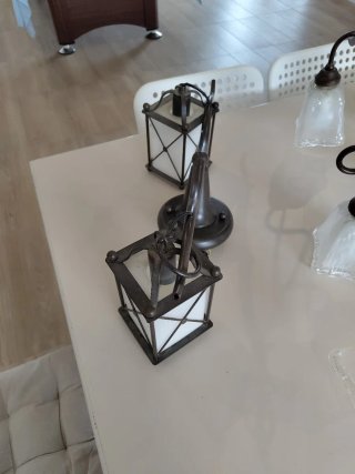 Juego lámparas forja y cristal (techo y pared)