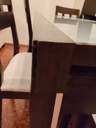 Mesa comedor extensible y 6 sillas madera y crista