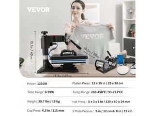 Prensa Térmica Vevor 5 en 1 con impresora Epson