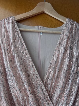 Vestido fiesta lentejuelas dorado rosa T M