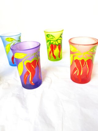 6 Bicchieri Shot 40ml Decorati Peperoncino