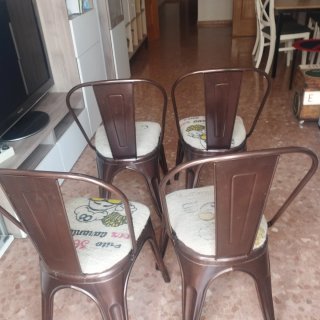 4 Sillas metal con asiento de tela de saco