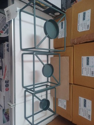 Set 3 Portacandele Metallo Grigio/Verde Acqua