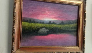 Quadro dipinto ad olio con cornice dorata in legno
