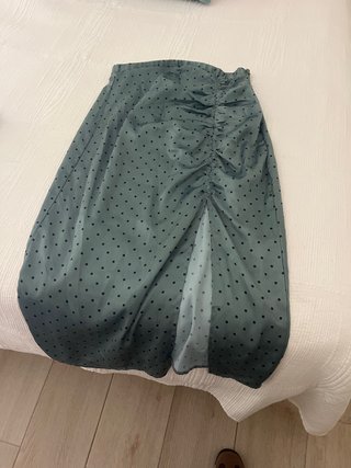 Falda midi verde agua lunares azul marino