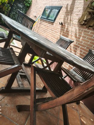Mesa y 6 Sillas de Exterior Madera Maciza