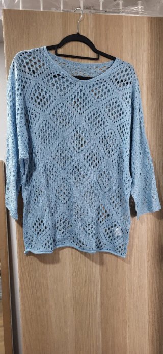 Suéter Azul Cuello V Manga Murciélago