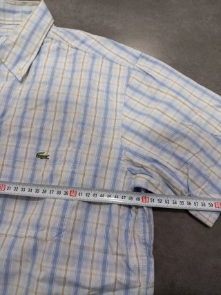 Camisa Lacoste Retro M Cuadros Azul Beige Vintage