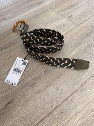 Cinturón trenzado Mango beige y verde