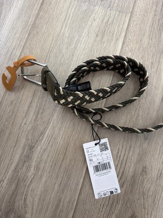 Cinturón trenzado Mango beige y verde