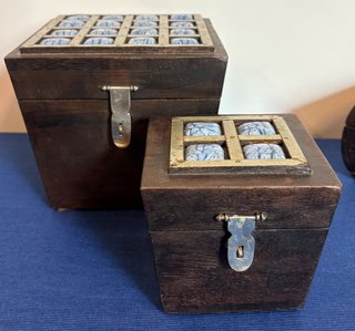 Juego Cajas Madera Decorativas Azules