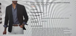 Chaqueta Blazer PJ PAUL JONES Negra Talla M
