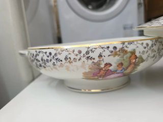 Lote de 2 Sopera y Bandeja Cuadrada Porcelana