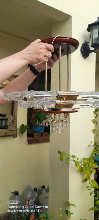 2 Lámparas de cristal y madera
