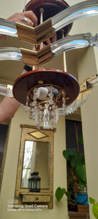 2 Lámparas de cristal y madera