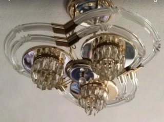 2 Lámparas de cristal y madera