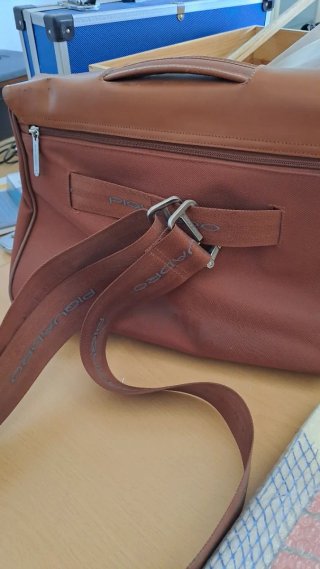 Borsa Piquadro pelle e tessuto marrone