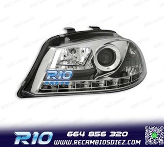 FAROS SEAT IBIZA CORDOBA 6L 02-08 LUZ DIURNA LED FONDO CROMO