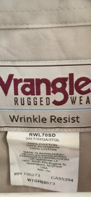 Camisa Wrangler Rugged Wear 3XLT Beige