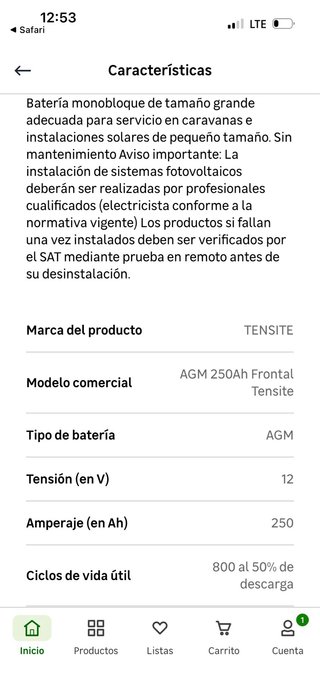 Batería Solar AGM Tensite 12V 250Ah