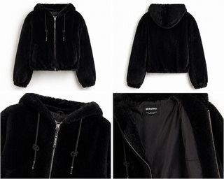 Chaqueta pelo Bershka corta capucha negra XS