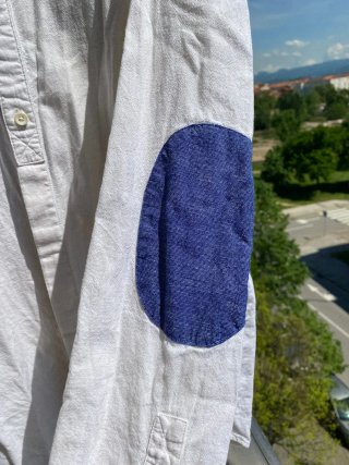 Camisa Zara Man Blanca Cuadros Azules Codos