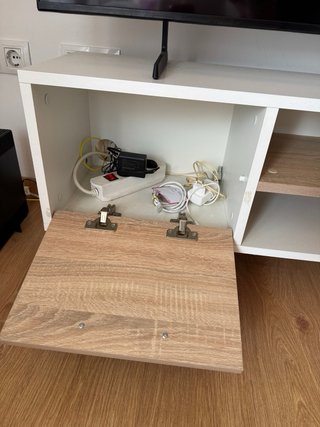 Mueble TV y estantería madera y blanco