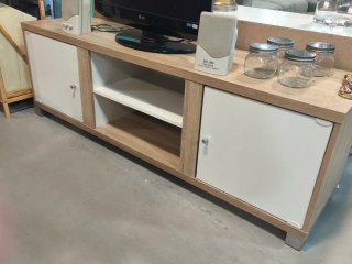 Mueble TV madera y blanco