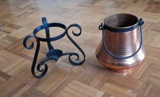 Caldero Cobre con Soporte Forjado