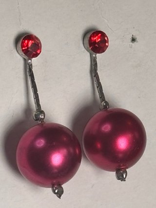 Pendientes Perla Rosa con Piedra Roja
