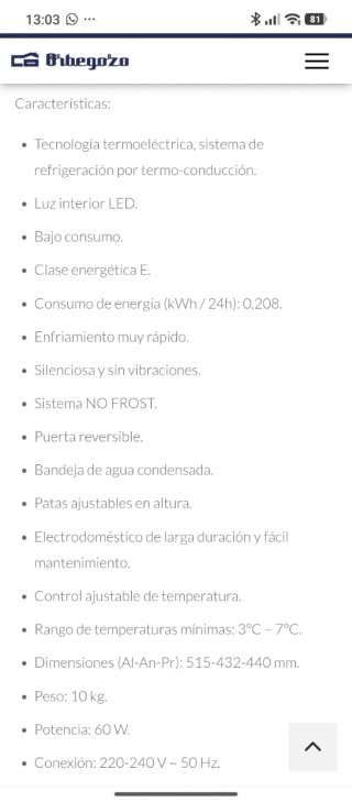 Nevera Orbegozo Negra