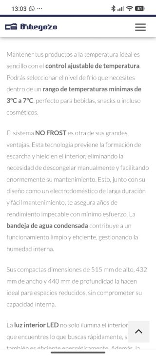 Nevera Orbegozo Negra