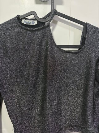 Top brillante Brookville negro y plata