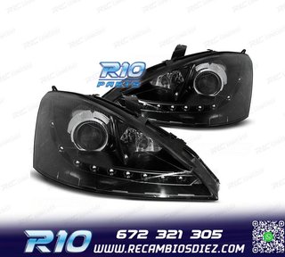 FAROS PARA FORD FOCUS 01-04 LUZ DIURNA LED FONDO NEGRO H7
