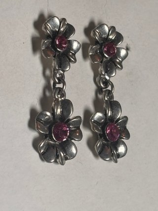 Pendientes Flor Cristal Rosa Plateado