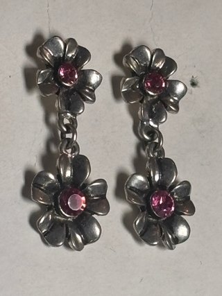 Pendientes Flor Cristal Rosa Plateado