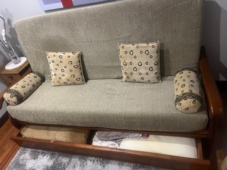 Sofá Cama Madera Beige y Marrón