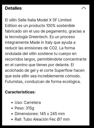 Sillín bicicleta Selle Italia model X 145 mm boost