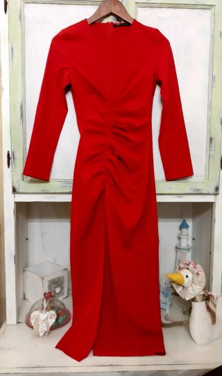 Vestito donna  Zara rosso con plissé e spacco