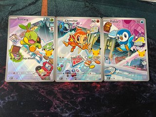 Pack 3 Cartas Pokémon Turtwig, Chimchar, Piplup