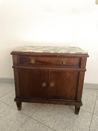 MESITA NOCHE MADERA MÁRMOL ANTIGUA MESA AUXILIAR