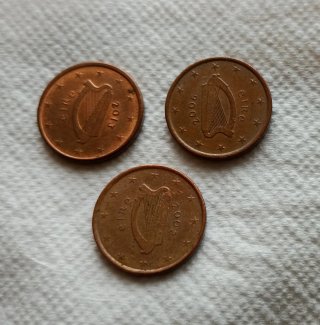 Monedas de 1 céntimo Irlanda 2002, 2006, 2013