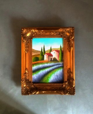 Quadro campagna con cornice dorata in legno