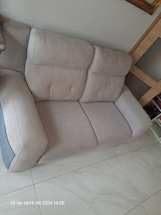 Sofá reclinable motorizado beige/gris