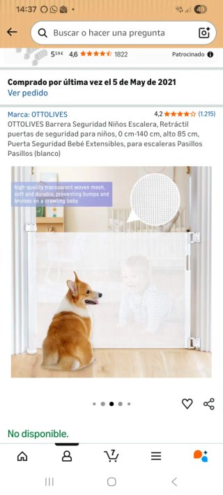 Barrera seguridad retráctil niños/mascota