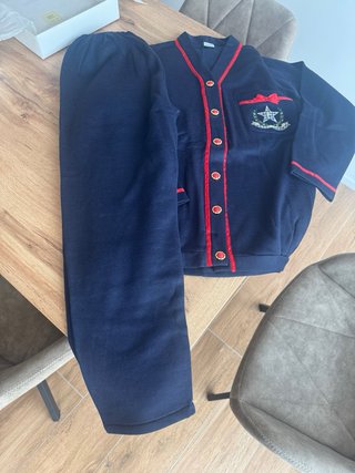 Pigiama donna blu con dettagli rossi