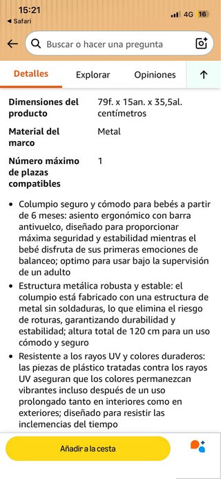 Columpio infantil exterior