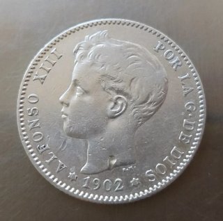 Escasa moneda plata 1 Peseta 1902.